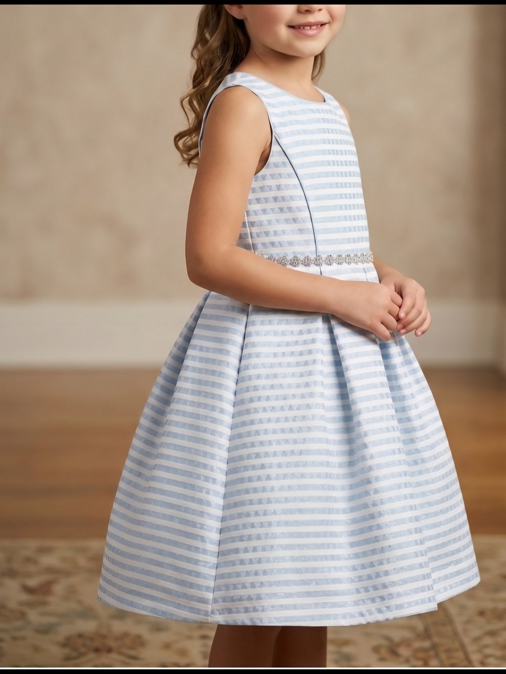 Pippa & Julie Light Blue Striped Sleeveless Girls' Dress 18 M